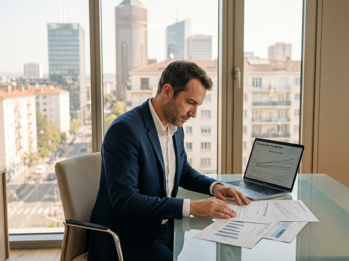 Agent immobilier consultant des graphiques de prix dans une agence du 3e arrondissement de Lyon