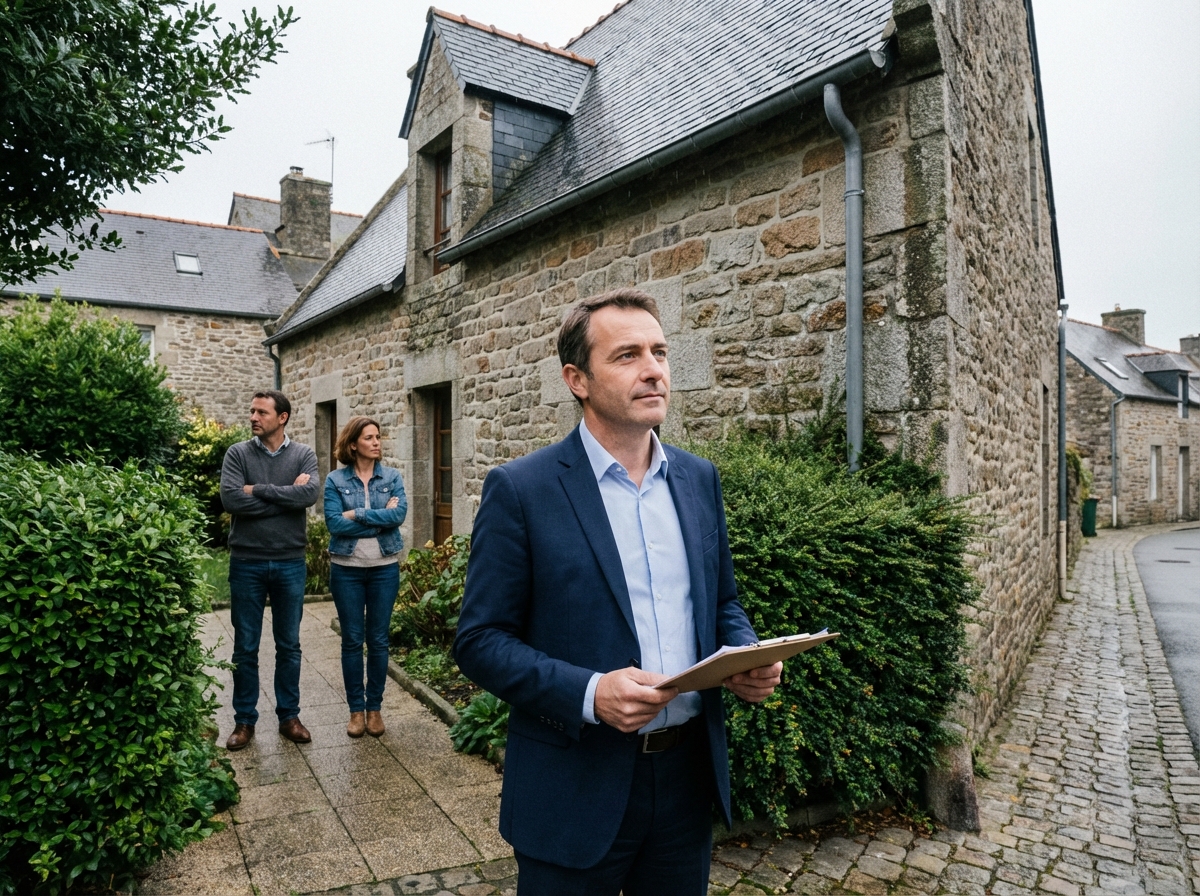 Agent immobilier devant maison en granite à SaintBrieuc