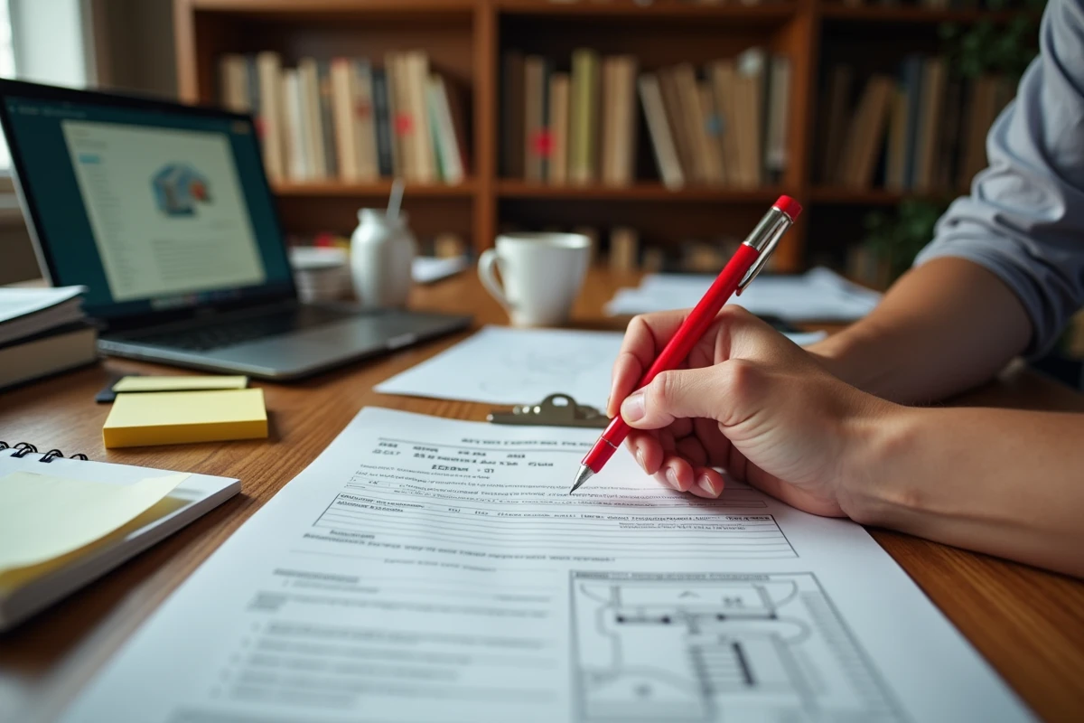 Annotations manuscrites sur un document OAP urbanisme posé sur un bureau de travail