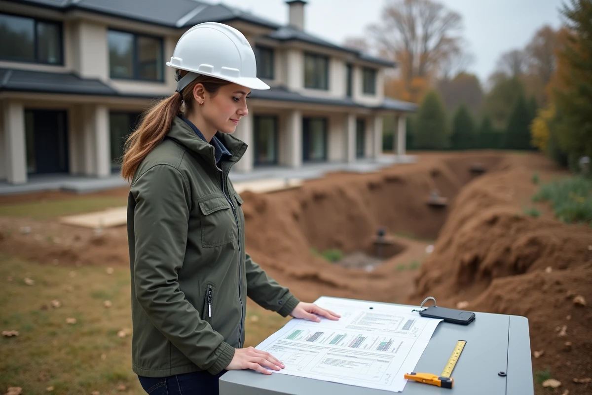 Architecte consultant un rapport d'étude de sol pour le budget d'une extension de maison