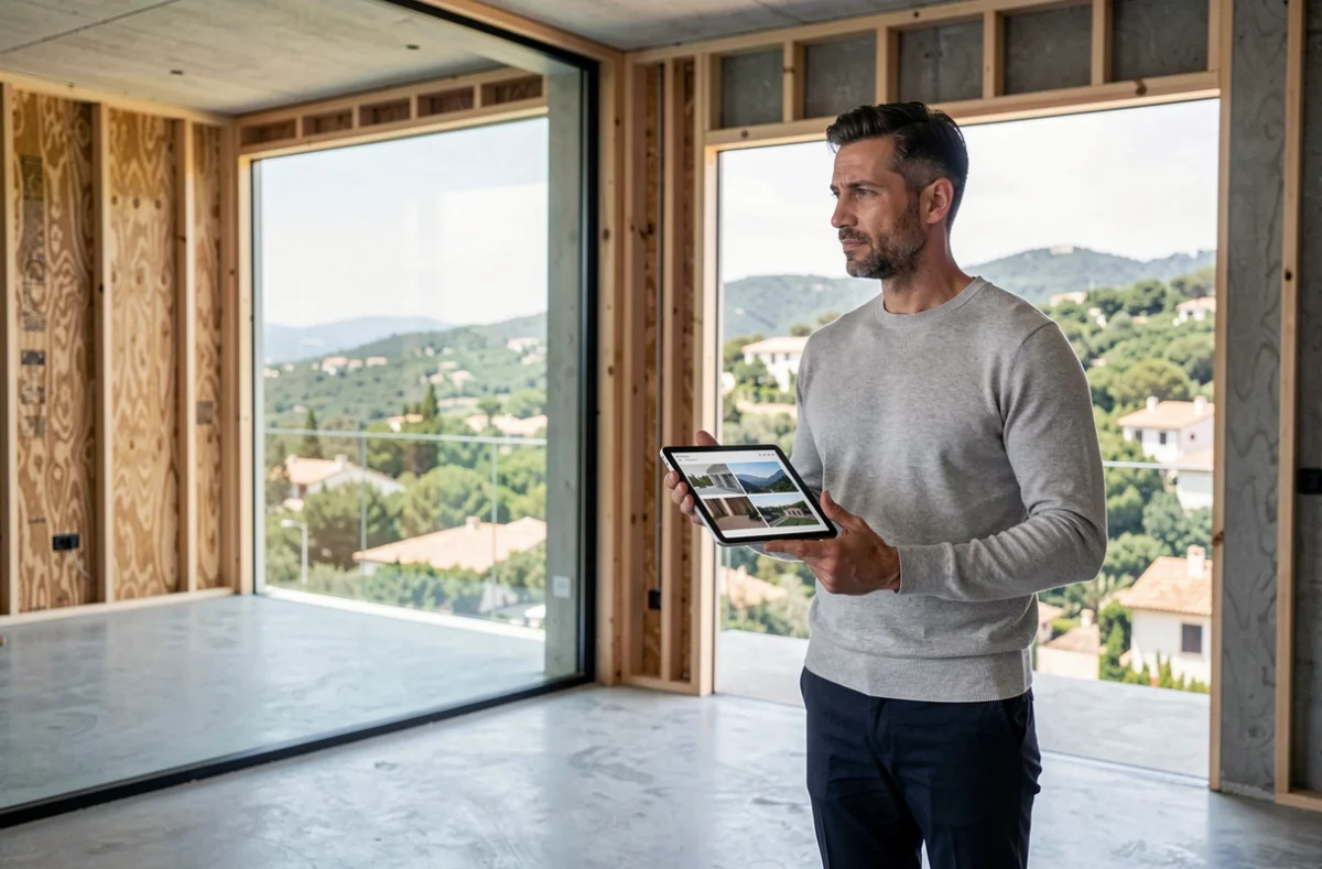 Architecte de Casa H. dans une villa de luxe en construction sur la Côte d'Azur avec vue sur les collines