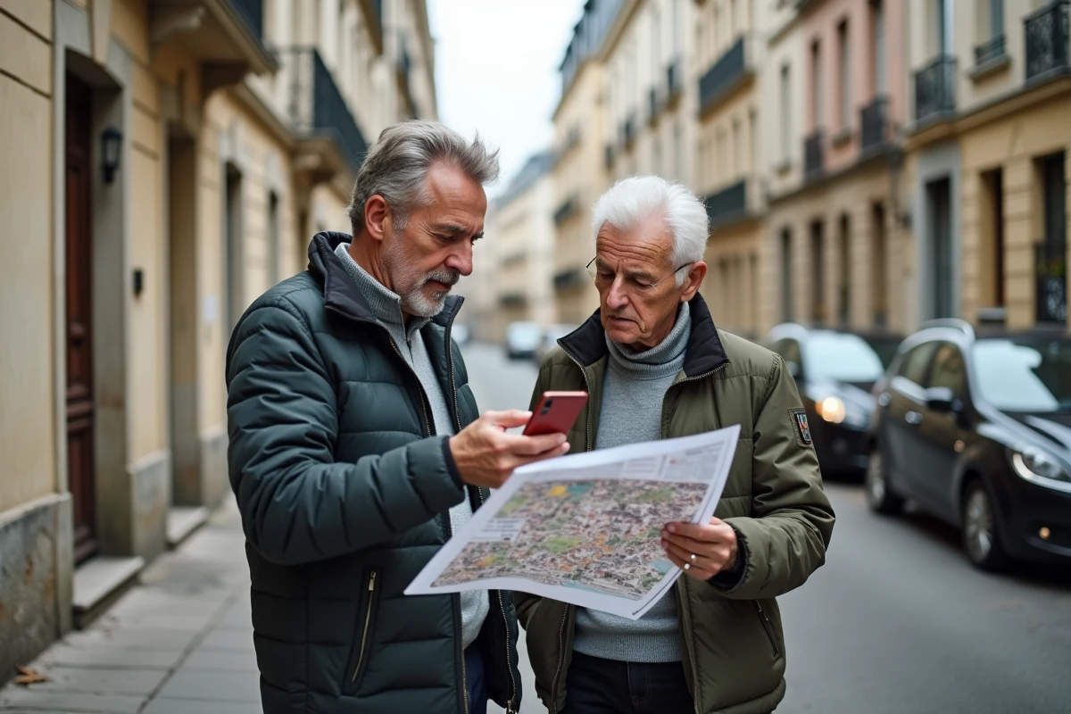 Couple étudiant une carte immobilière dans un quartier défavorisé de Montluçon avant un achat immobilier