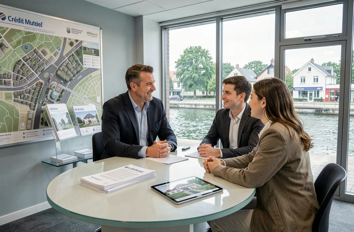 Conseiller de la Caisse de Crédit Mutuel Nancy Deux Rives accompagnant un couple dans leur projet de prêt immobilier de proximité