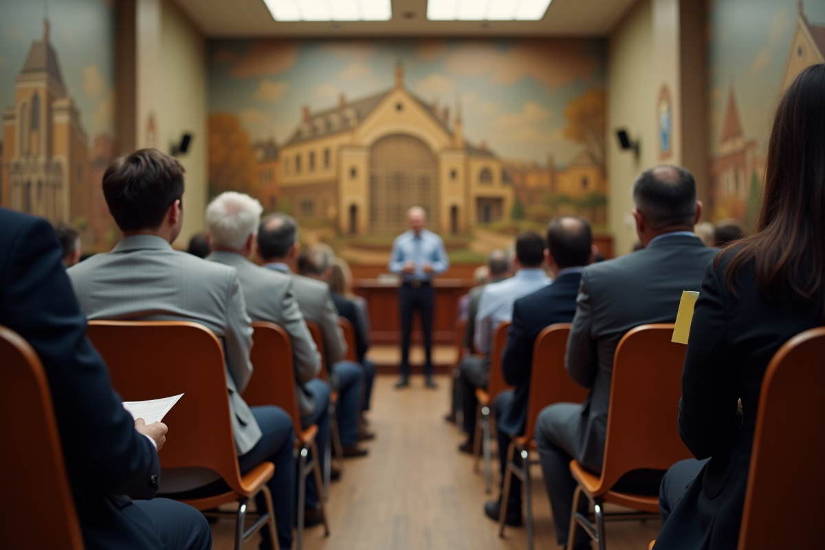 Groupe divers d adultes participe a une encheres immobiliere silencieuse