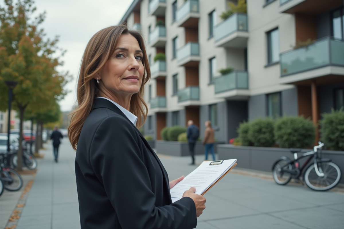 Femme d affaires dans la ville avec un dossier