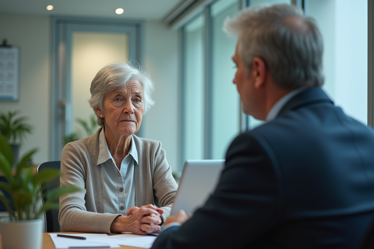 Femme âgée discutant avec un conseiller administratif au bureau
