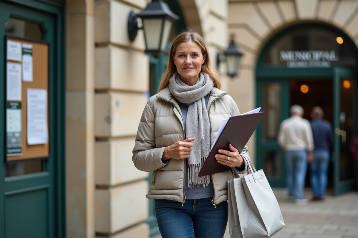 Femme dehors tenant un dossier administratif