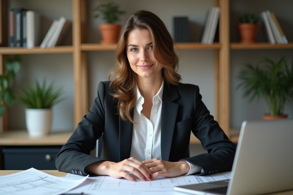 Femme professionnelle en bureau pour article rénovation maison