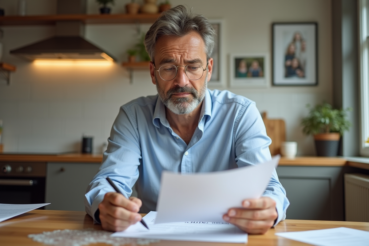 Homme d'affaires en intérieur lisant des documents