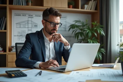 Homme en bureau architecte utilisant un ordinateur portable