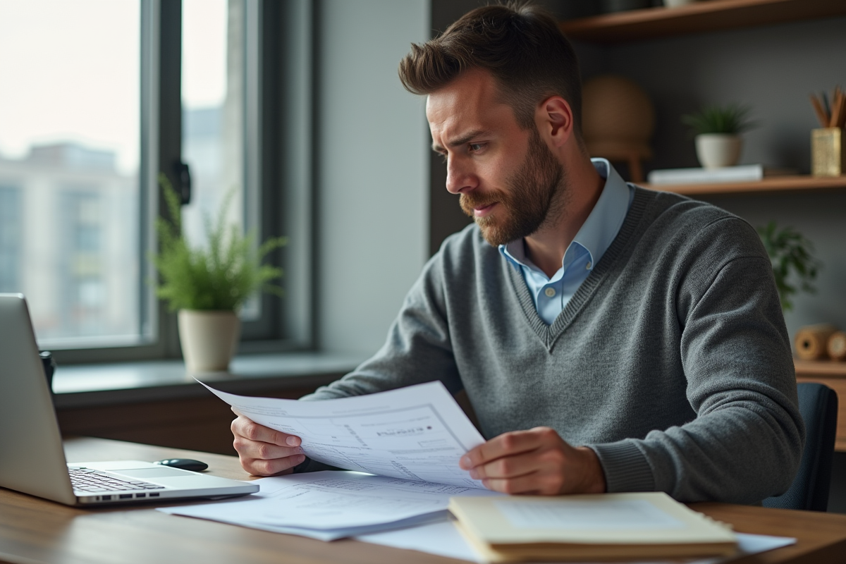 Homme d'âge moyen examinant des factures de location