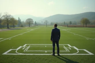 Homme d'âge moyen dans un champ vert avec formes comparatives