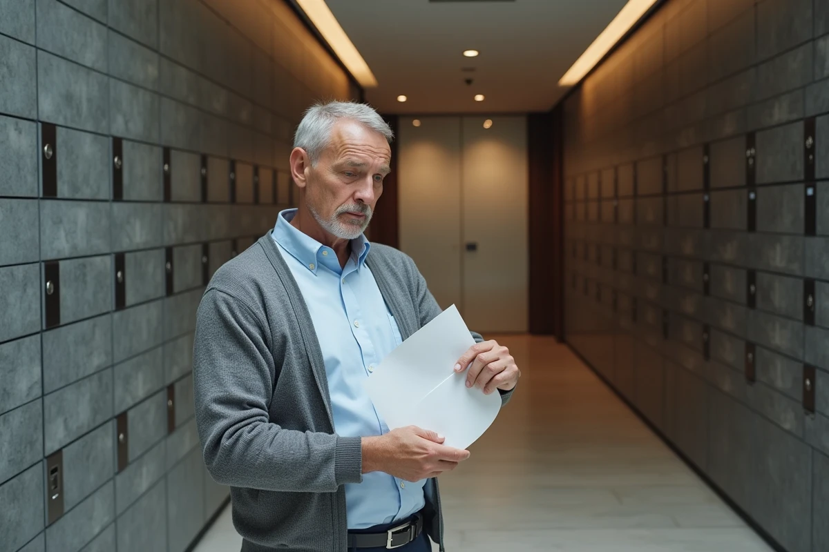 Homme pliant une lettre dans un hall d