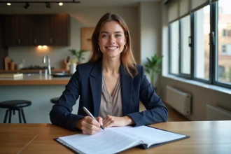 Jeune femme organisée préparant son dossier de location