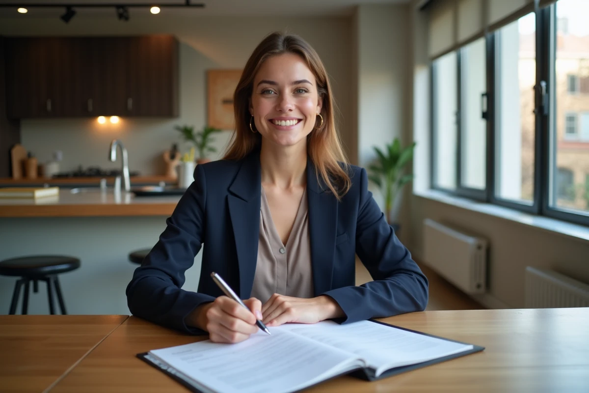 Jeune femme organisée préparant son dossier de location