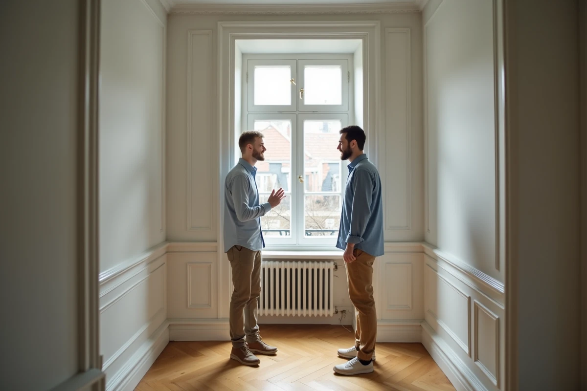 Jeune homme discute de l agencement d un appartement