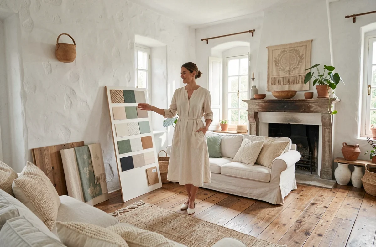 Architecte de Maison Solthée dans un intérieur provençal rénové avec cheminée ancienne et matériaux naturels