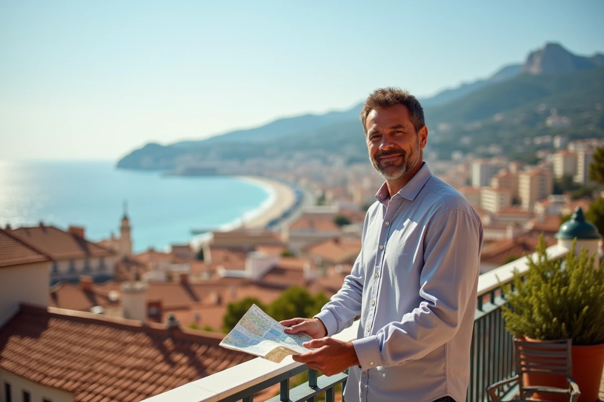 Vue panoramique sur les toits de Nice et la Promenade des Anglais depuis une terrasse, pour choisir son quartier idéal