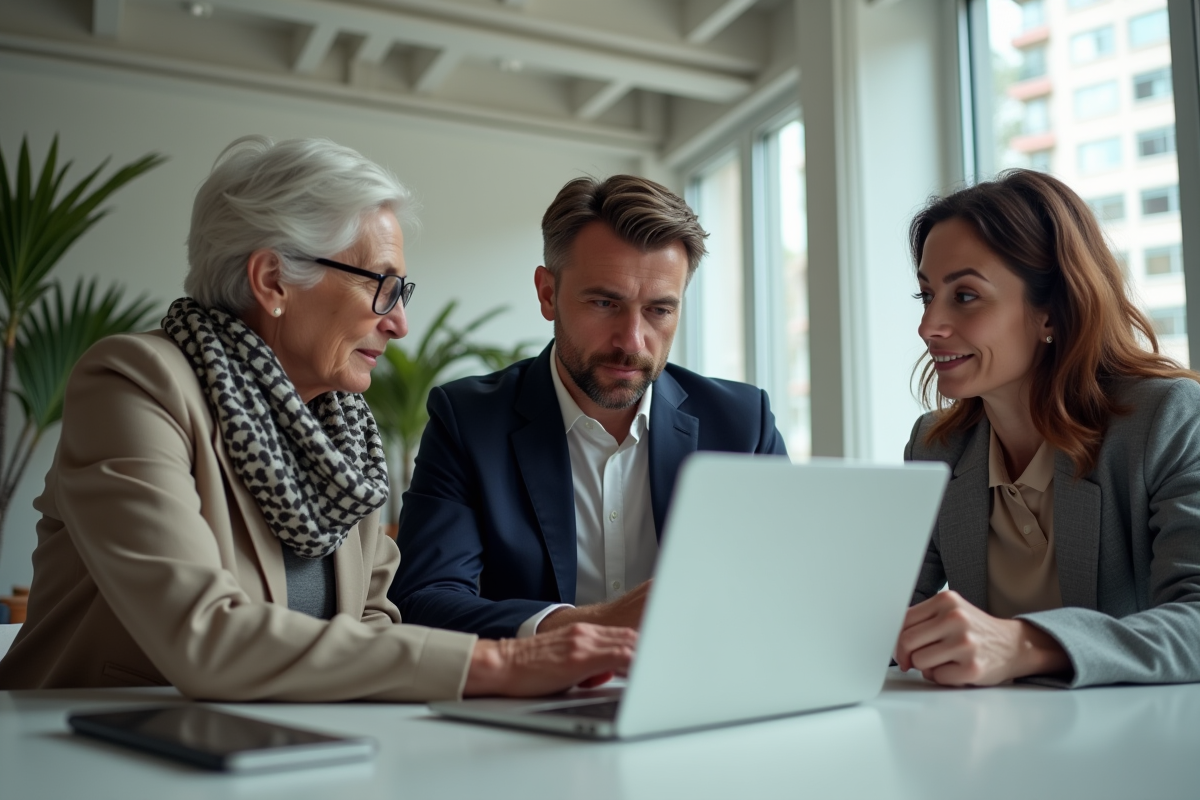 Trois membres du conseil de copropriete regardant des cameras de securite