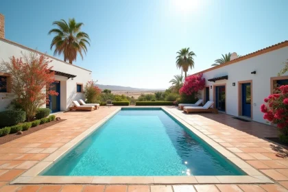 Villa avec piscine longue durée à Essaouira avec vue sur la végétation côtière atlantique et architecture marocaine traditionnelle