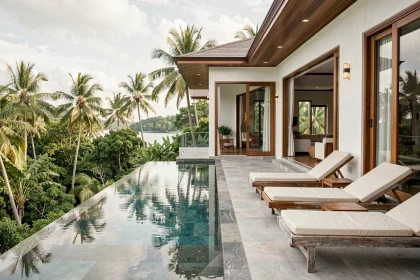 Villa de luxe à vendre à Koh Samui avec piscine à débordement et vue sur la jungle tropicale, idéale pour la location saisonnière